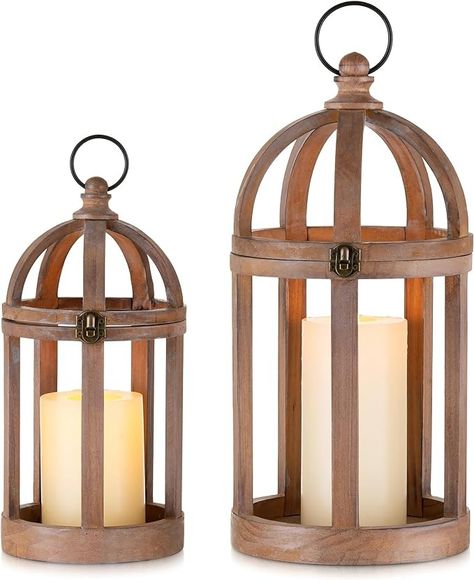 Amazon.com: Staymoment Farmhouse Lantern Decor Set of 2 - Indoor Rustic Wooden Lanterns Decorative Candle Holder for Table Centerpiece Fireplace Mantle, 13" & 10" Hanging Home Decor, Brown : Home & Kitchen Farmhouse Lantern Decor, Real Candles, Home Decor Brown, Floor Lantern, Farmhouse Lantern, Table Centerpieces For Home, Lantern Decor, Bamboo Lantern, Decorative Styles