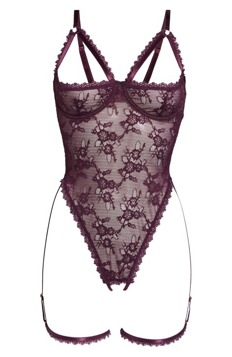 Stunning lace and attached garter straps lend flirty charm to this open-cup underwire teddy that was meant to be seen. 90% polyamide, 10% spandex Hand wash, line dry Imported Pretty Bras, Lingerie Inspiration, Cute Lingerie, Perfect Bra, Lingerie Outfits, Pretty Lingerie, Alternative Outfits, Bra And Panty Sets, Lingerie Sleepwear