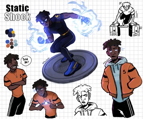 Static Shock Art, Black Lightning Static Shock, Oc Ideas Character Design, Shock Art, Virgil Hawkins, Static Shock, Black Cartoon Characters, Superhero Characters, Black Lightning