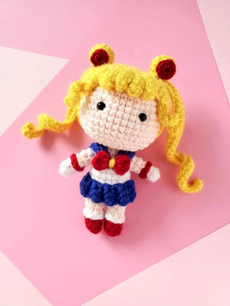 Anime Sailor Moon Amigurumi Crochet Doll Pattern FREE Cheerio Crafts, Crochet Anime Pattern, Sailor Moon Amigurumi, Moon Amigurumi, Hood Crochet, Checkered Crochet, Moon Crochet, Crocheting Amigurumi, Amigurumi Santa