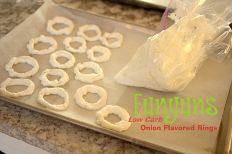 Funyuns, low carb funyuns, gluten free funyuns Keto Junk Food, Psmf Recipes, Keto Cleanse, Healthy Junk Food, Maria Emmerich, Keto Appetizers, Keto Diet Snacks, Keto Friendly Desserts, Carb Dinner