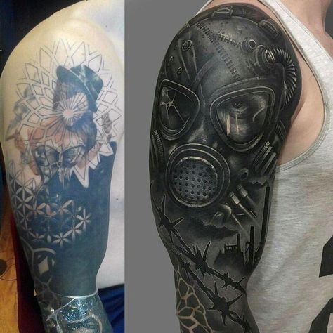 Shoulder Cover Up Tattoos, Arm Cover Up Tattoos, Apocalypse Tattoo, Cover Up Tattoos For Men, Solid Black Tattoo, Black Tattoo Cover Up, Armor Tattoo, Black White Tattoos, Men Tattoos Arm Sleeve