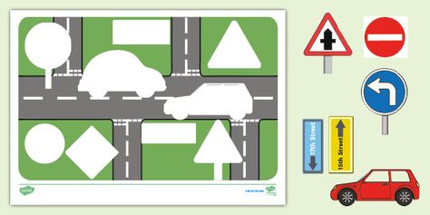 FREE! - Road Safety Road Shapes (Teacher-Made) - Twinkl Safety Road, Small Group Games, Pencil Control, 2d Shapes, Safety Matches, Question Cards, Matching Activity, Shape Matching, Road Sign