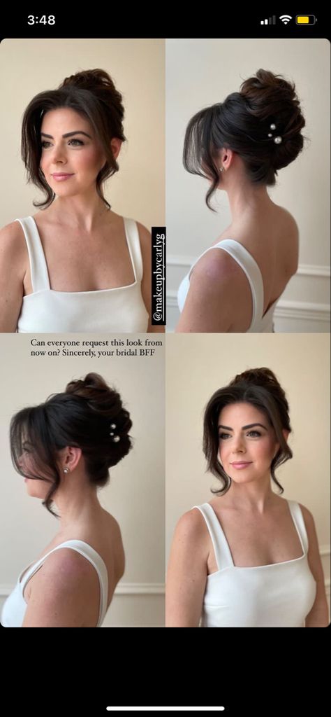 Pleat Hairstyles Updo, Wedding Up Do Sleek, Simple Wedding Hair Pieces, Wedding Hairstyles Updo Elegant Brunette, Short Hairstyle For Engagement Bride, 2023 Wedding Hair Updo, Wedding Hair Wavy Updo, Bridal Hair Accessories High Bun, Bridal Updo Accessories