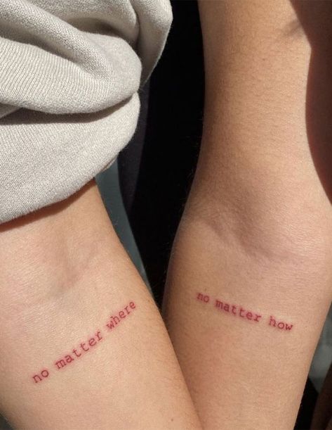 40 Tattoo Ideas with Meaning : No Matter Where vs No Matter How I Take You | Wedding Readings | Wedding Ideas | Wedding Dresses | Wedding Theme Matching Word Tattoos Couples, Minimal Tattoo Matching, Minimalist Tattoo Sister, Matching Minimal Tattoos, Mini Matching Tattoos Couples, Minimalist Tattoo Matching, Matching Tattoos Minimalist, Red Tatooes, Finger Tattoos Minimalist