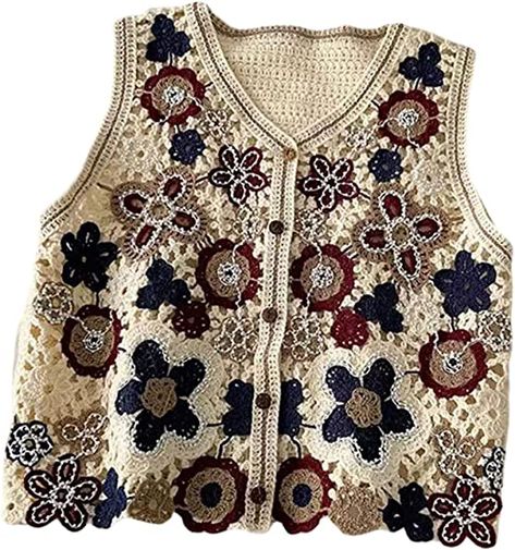 Crochet Knit Vest, Knit Embroidery, Crochet Waistcoat, 70s Hippie, Lace Vest, Crop Cardigan, Hippie Costume, Vest Waistcoat, Dress Blouse