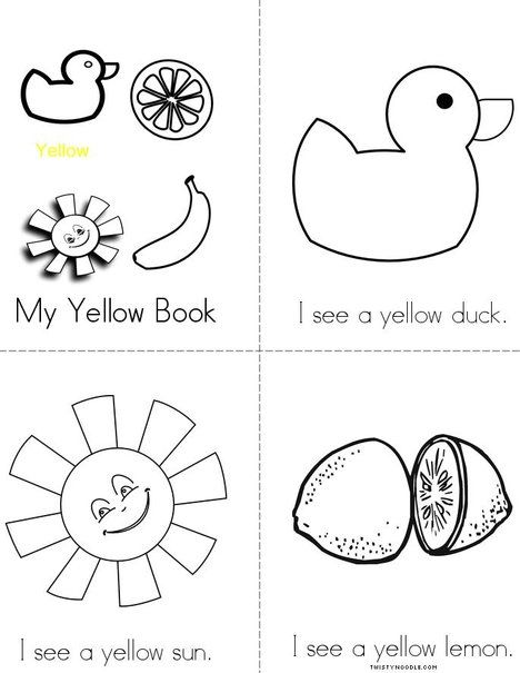 My Yellow Book from TwistyNoodle.com Yellow Coloring Sheet Preschool, Prek Assignments, Printable Mini Books, Colour Activities, Worksheet For Preschool, Spring Crafts Preschool, Shape Activities, Alphabet Crafts Preschool, Yellow Words