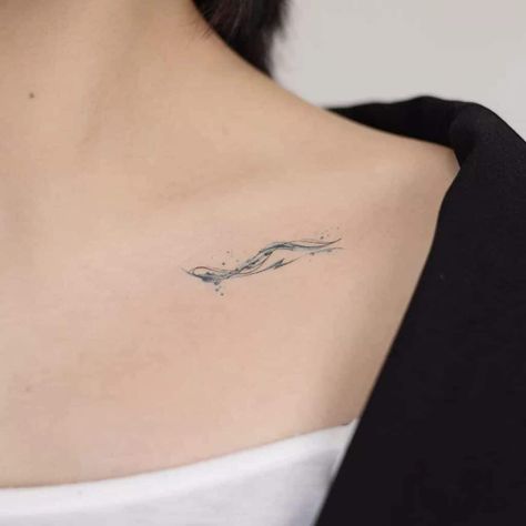 Whale Tattoo Collarbone, Collar Bone Line Tattoo, Wave Tattoo On Collar Bone, Collarbone Minimalist Tattoo, Wave Collarbone Tattoo, Collarbone Line Tattoo, Collarbone Wave Tattoo, Collar Bone Tattoo Small Simple, Line Water Tattoo