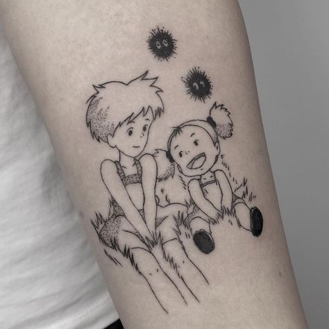 Totoro Sister Tattoo, Totoro Mei Satsuki Tattoo, Satsuki Totoro, Mei Totoro, Miyazaki Tattoo, Totoro Tattoo, Partner Tattoos, Henna Ink, Sisters Tattoo