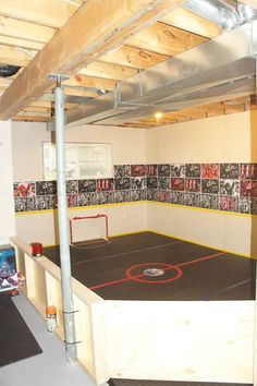 What’s your idea of an awesome Creative Space for your kids? Sharing some amazing and imaginative Creative Spaces for Kids below that will leave you wishing you could go back to the simple days of playing and dreaming....now wouldn't that be nice?! Mini Stick Hockey Room, Mini Sticks Hockey Room, Mini Hockey Stick Storage, Hockey Basement Ideas, Basement Hockey Rink, Hockey Room Ideas, Hockey Bedroom Ideas, Basement Hockey, Indoor Hockey