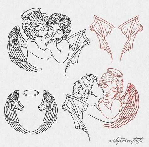 2 Cherubs Tattoo, Two Cherubs Tattoo, Small Cherub Tattoo, Angel Flash Tattoo, Patch Work Tattoo Ideas, Cherubs Tattoo, 2 Cherubs, Cherub Tattoo Designs, Tattoo Sketchbook