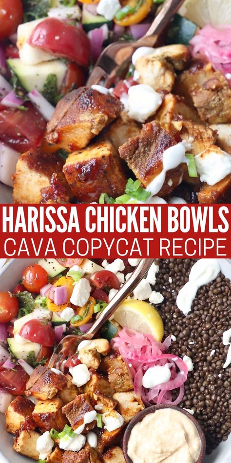 Sauces For Meal Prep, Cava Salad Recipe, Cava Meal Prep, Cava Bowl Meal Prep, Cava Salad, Hummus Bowl Recipes, Lentil Bowls, Diy Cava Bowl, Cava Copycat Recipe Chicken