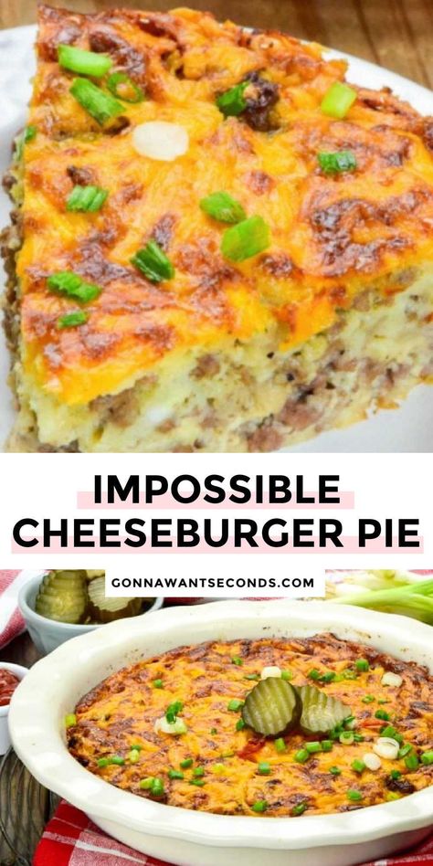 Impossible Burger Recipe Ideas, Impossible Cheeseburger Pie, Impossible Cheeseburger, Cheeseburger Pie, Favorite Pie Recipes, Bisquick Recipes, Savory Meals, Favorite Pie, Perfect Pies