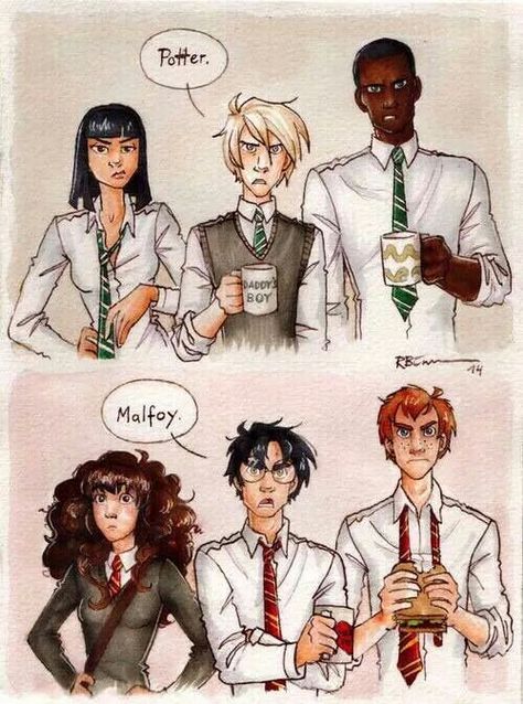 Pansy Parkinson, Draco Malfoy, and Blaise Zabini vs Hermione Granger, Harry Potte, and Ron Weasley Pansy Harry Potter, Harry Potter Humor, Fanart Harry Potter, Funny Harry Potter, Art Harry Potter, Harry Potter Ron Weasley, Harry Potter Ron, Images Harry Potter, Harry Potter Drawings