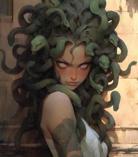 Medusa Gorgon, Medusa Art, Female Art Painting, J G, Mythology Art, Arte Fantasy, 영감을 주는 캐릭터, Fantasy Artwork, Funky Art