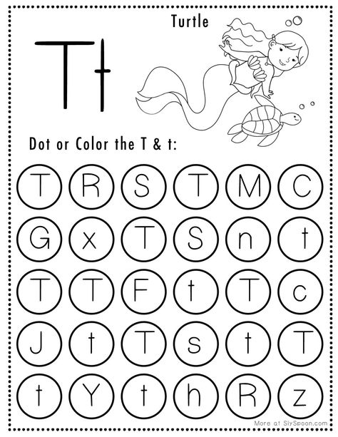 Make learning fun with this enchanting Mermaid-themed Letter T Dot Worksheet! This free printable activity features whimsical illustrations of cute mermaids and challenges children to recognize the T dots. Ideal for preschoolers and kindergarteners, this educational resource promotes letter recognition and fine motor skills development. Don't miss out on this engaging and free mermaid worksheet! #MermaidThemed #FreePrintable #LetterT #DotWorksheet #LetterTWorksheets Letter T Worksheets For Preschool, Letter T Crafts, Letter T Activities, Alphabet Practice Worksheets, T Craft, Dot Worksheets, Alphabet Practice, Free Printable Activities, Do A Dot