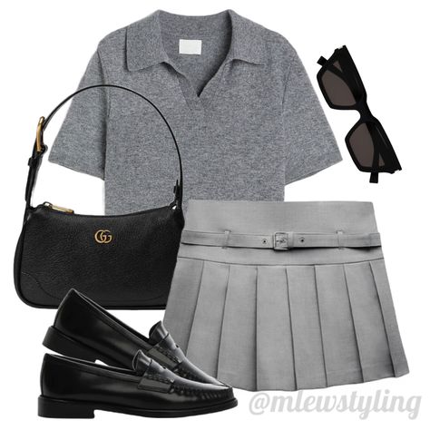 Back to school teacher outfit Grey Pleated Skirt Outfit, Gucci Bag Black, School Teacher Outfit, Black Gucci Bag, Zara Pleated Skirt, Grey Pleated Skirt, Pleated Skirt Outfit, Back To School Outfit, Zara Outfit