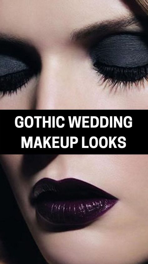 Gothic Wedding Makeup Looks Gothic Bridal Hair, Spooky Wedding Makeup, Witchy Wedding Makeup, Gothic Wedding Hair Styles, Gothic Wedding Hairstyles Brides, Goth Wedding Makeup Looks, Wedding Makeup Gothic, Dark Wedding Makeup Brides, Goth Wedding Makeup Brides