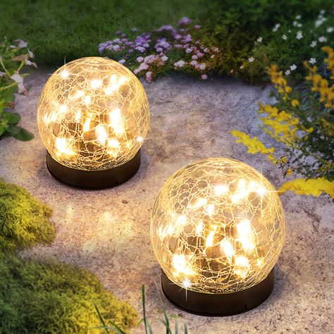 PRICES MAY VARY. Automatic ON/OFF Solar Powered: Solar globe lights outdoor automatically charge during the day and illuminate your garden at night. With a long-lasting working time, garden globes outdoor provide reliable performance. Before use, ensure the switch is in the ON position UNIQUE DESIGN: Solar globes for outside with built-in LED light bulb are designed with unique cracked glass globes, which can emit beautiful and moving colors at night, creating a romantic atmosphere. Outdoor sola Outdoor Globe Lights, Led Ball Lights, Yard Pathway, Solar Yard Lights, Sphere Light, Garden Globes, Lights Decoration, Solar Lights Outdoor, Solar Pathway Lights