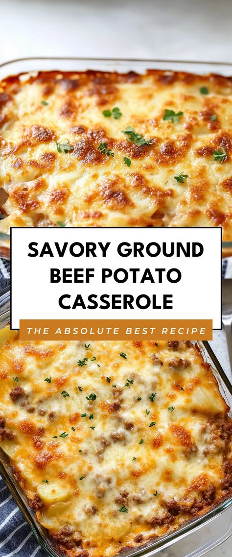 Image for Savory Ground Beef Potato Casserole Easy Quick Supper Recipes, Food Recipes For Ground Beef, Simple Meat And Potato Meals, Paleo Ground Beef Casserole Recipes, Comfort Ground Beef Recipes, Dinner Idea Ground Beef, Ground Beef Sweet Potato Casserole, Healthy Beef Casserole, Hamburger Tater Tot Casserole Recipes Ground Beef