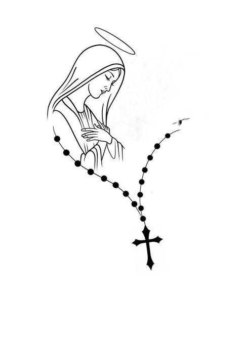 Simple Rosary Tattoo Design, Rosery Drawings, Sicilia Tattoo, Rosary Drawing, Virgen De Guadalupe Tattoo Ideas, Cross Art Painting, Mother Mary Tattoos, Maria Tattoo, King Queen Tattoo