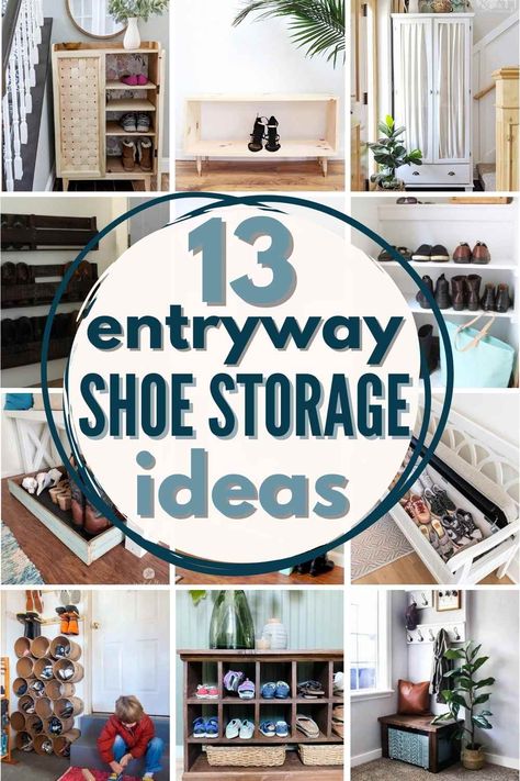 13 Clever Entryway Shoe Storage Ideas To Stop Clutter Cool Shoe Rack, Boho Chic Office Decor, Front Door Shoe Storage, Shoe Storage Ideas For Small Spaces, Boho Chic Office, Chore Ideas, Foyer Storage, Organizing Inspiration, Entryway Shoe Storage Ideas