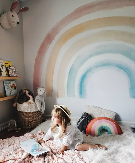 Rainbow wall Rainbow Wall Mural, Rainbow Mural, Rooms Decor, Rainbow Room, Painted Wall, Rainbow Wall, Big Girl Rooms, Decor Essentials, Kids Room Design