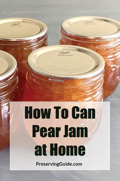 Preserve the sweet taste of pears all year long with this easy canning guide. Learn how to make and can pear jam at home, ensuring fresh and delicious jam is always at your fingertips. Perfect for gifting or enjoying on your own, this pear jam is a must-have for any pantry. Follow along and start canning today! #PearJam #CanningRecipes #HomePreserving #HomemadeJam #PreservingGuide Pear Jam Recipe, Canning Guide, Canning Banana Peppers, Raspberry Freezer Jam, Canning Pears, Water Bath Canning Recipes, Pickled Banana Peppers, Canning Rack, Easy Canning