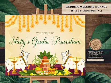 CustomizingDIY - Etsy Canada Indian Housewarming, Housewarming Sign, Home Welcome Sign, Welcome Signs, Religious Symbols, Wedding Invitations Diy, Sign Templates, Template Download, Editable Invitations