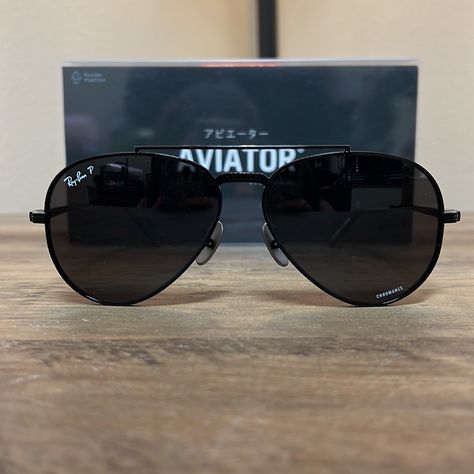 These Ray Ban Black Aviator Titanium Glasses Are Brand New And Never Have Been Worn. Comes With All Original Packaging. Black Ray Ban Aviators, Round Aviator Sunglasses, Round Metal Sunglasses, Ray Ban Sunglasses Wayfarer, Sunglasses Outfit, Titanium Glasses, Ray Ban Aviator, Ray Ban Eyeglasses, Black Aviators