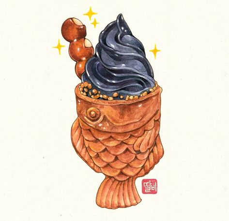 Food art Desserts Drawing, Color Pencil Illustration, Food Drawings, Japanese Poster Design, Food Sketch, Food Illustration Art, Watercolor Food, Cute Food Drawings, Cute Food Art