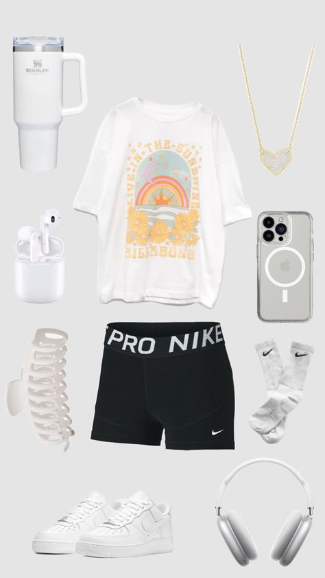 #preppy #outfitinspo #beauty #cute #white #nike #stanley #nikepro Cute Nike Pro Outfits, Cute Outfits With Nike Pros, How To Style Nike Pros, Nike Pro Outfits, Outfits With Nike Pros, Nike Pros Outfit, Nike Pro Outfit, Nike Pro Fits, Shuffles Preppy