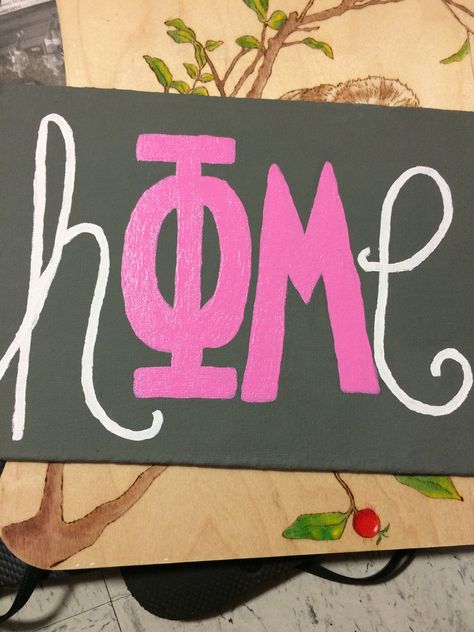 Phi Mu Letters Painted, Phi Mu Canvas Painting, Phi Mu Paintings, Phi Mu Letters, Phi Mu Canvas, Dorm Room Crafts, Pink Canvas Art, Big Little Basket, Painted Picture Frames