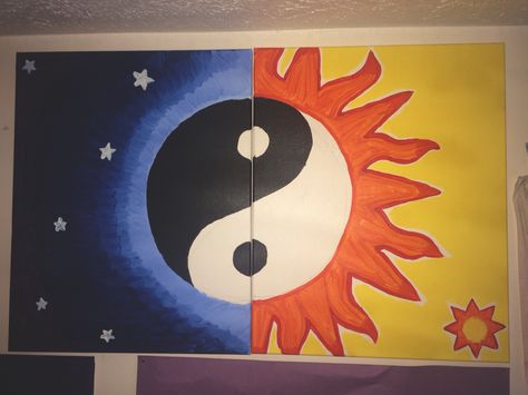 Yin Yang Painting Canvases, Begginer Paintings Ideas, Yin Yang Painting, Jing Y Jang, Sky Art Painting, Sun Painting, Trippy Painting, Small Canvas Paintings, Painting Canvases