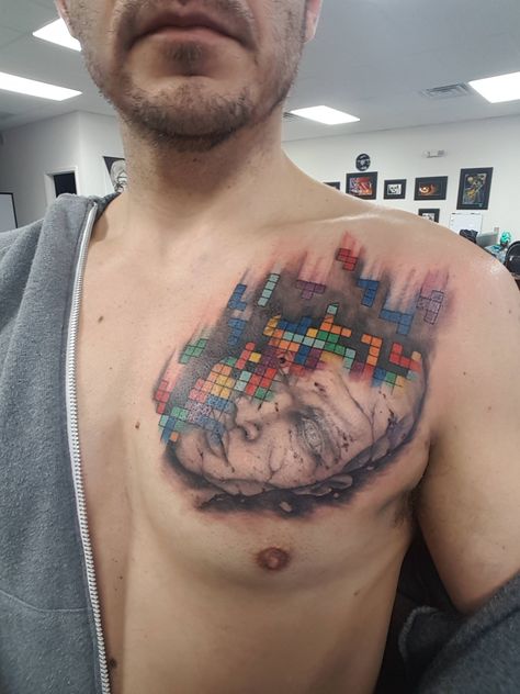 Tetris Tattoo Ideas, Tetris Tattoo, Third Eye Tattoo, Urbana Illinois, Schaumburg Illinois, Third Eye Tattoos, Chest Tattoos, Spiritual Tattoos, R Tattoo