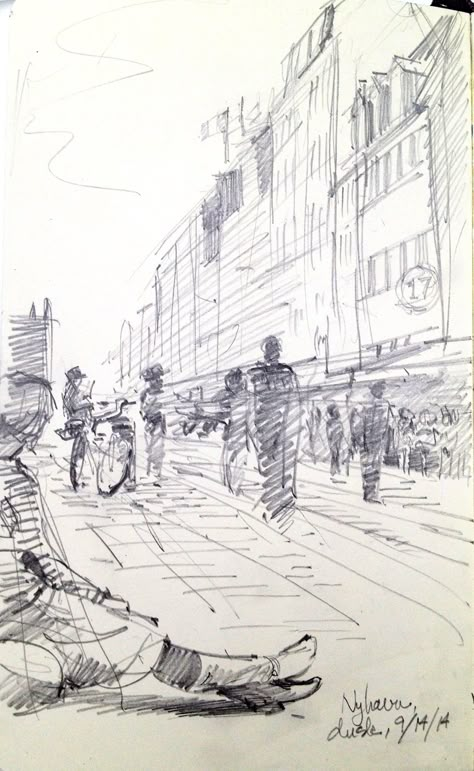 Drawing People On The Street, Street Sketching People, Lots Of People Drawing, People On Street Drawing, Street People Drawing, Busy Street Sketch, Street Drawing Perspective, Line Perspective Drawing, Busy Street Drawing