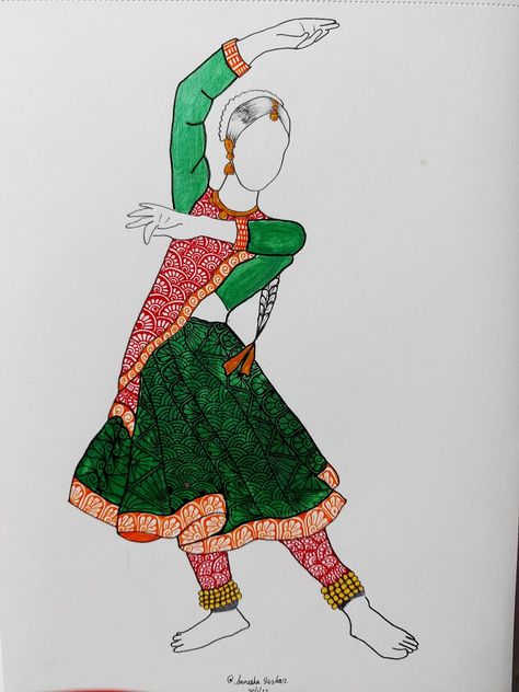 Kathak dance Kathak Dancer Sketch, Classical Dance Drawing Easy, Kathak Dance Drawing, Annual Day Themes, Dance Mandala, Mughal Motifs, Dance Drawing, Kathak Dance, Dancing Drawings