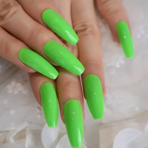 Matte Pink Nails, Neon Green Nails, Nail Kits, Long Press On Nails, Coffin Press On Nails, Sticky Pads, Nail Forms, Nail Length, Summer Nails Colors