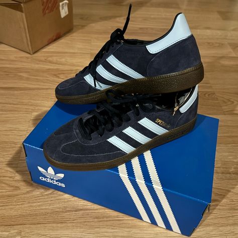 New With Tags Color: Collegiate Navy / Clear Sky / Gum Size: 8.5 (Men’s) I’m A Women’s Size 10 And They Fit Me Adidas Spezial Navy, Blue Sambas, Adidas Spezial, Shoe Inspiration, Clear Sky, Shoes Adidas, Blue Adidas, Navy Color, Adidas Shoes