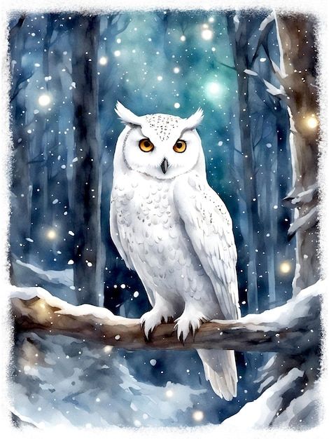 Winter Owl Painting, Snow Owl Painting, Owl Painting Acrylic, Winter Owl, Illustration Christmas, Snow Owl, Spirit Animal Art, Owl Illustration, Woodland Art