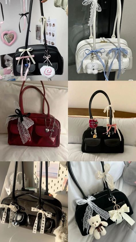 Girly Backpacks For College, Birkinfying Bag, Standoil Chubby Bag, Aesthetic Bags Handbags, Aesthetic Handbags, Decorated Bags, My Style Bags, Handbag Essentials, Girly Bags