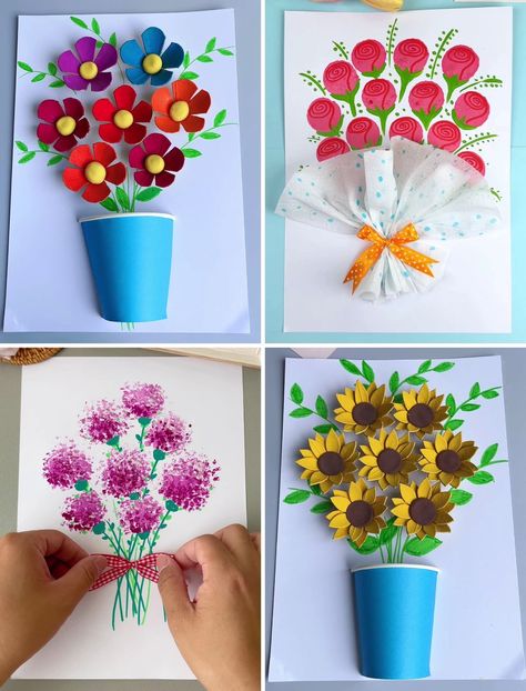 Flower Kindergarten Craft, Flowers Kids Craft, Flower Art Craft, Majčin Dan, Flower Crafts For Kids, Flower Paper Craft, Paper Peonies Tutorial, Fair Crafts, Paper Flowers For Kids