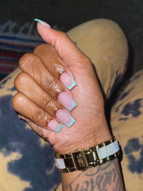 French Tip Turquoise Nails, Mint French Tip Nails, Teal French Tip Nails, Rodeo Nails, Blue French Tips, Mint Blue, French Tip Nails, Dream Nails, Tiffany Blue