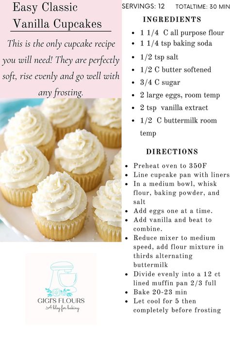 Easy Classic Vanilla Cupcakes Cupcake Recipes Vanilla, Cupcakes Recipes Vanilla, Chocolate Cake Designs, Cookies Healthy, Breakfast Cookies Healthy, Vanilla Cupcake Recipe, Homemade Cupcakes, Cupcake Recipe, Cupcake Pan