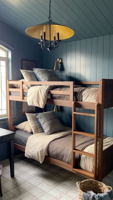 Ashlyn | Home Decor + Interior Design on Instagram: "The paint is the main character in the boys room! ✨

Paint color: Slate Tile by Sherwin Williams 

#homedecor #bunkbeds #kidsroom #bedroomdesign #paint" Bed With Wall Sconces, Bunkbed Boys Room, Sw Slate Tile, Boys Bunkbed Bedroom Ideas, Bunk Bed Boys Room, Bunk Beds Room Ideas, Shared Bedroom Ideas, Plaid Bedroom, Shared Boys Rooms