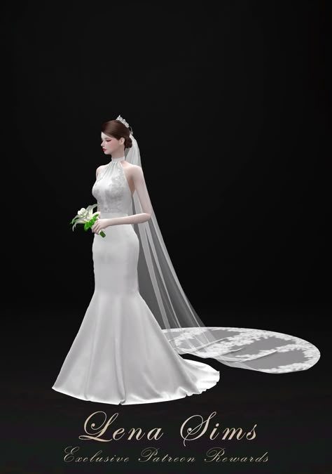 Sims 4 Wedding Dress, Sims 4 Dresses, Fashion Design Collection, Long Veil, Wedding Dress With Veil, Womens Wedding Dresses, Sims 4 Collections, Dress Flower, Bride Poses