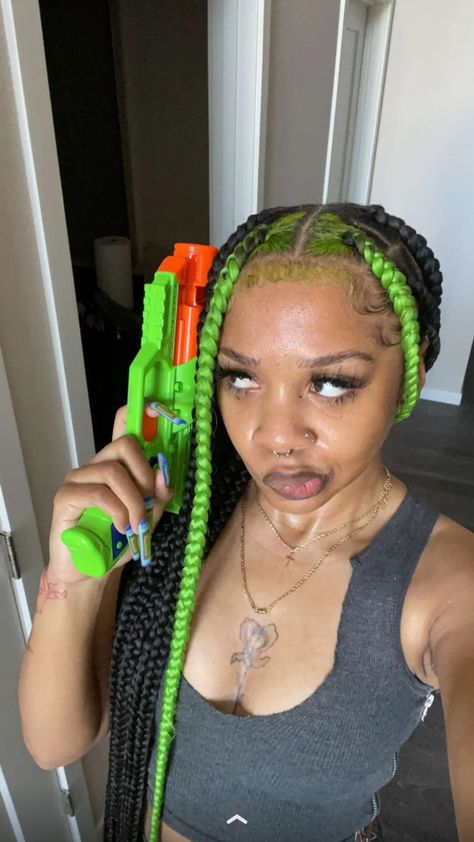 Liyah Li Lyiah Li, Liyah Li, Black And Green Hair, 4 Hairstyles, Pretty Dark Skin, Quick Natural Hair Styles, Dyed Natural Hair, Protective Hairstyles Braids, Pretty Braided Hairstyles