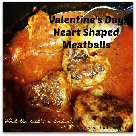 Valentine's Day heart shaped meatballs | What the heck's a bonbon? Heart Shaped Meat, Heart Shaped Foods, Valentines Dinner, Heart Shaped Food, Festive Dinner, Valentine Dinner, Heart Shaped Cookies, Breakfast Toast, Valentines Food