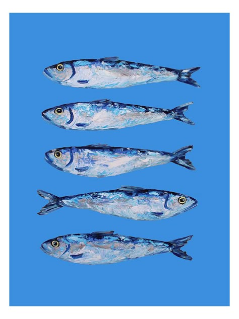 Sardine Line Drawing, Sardines In A Can, Sardine Wallpaper, Blue Fish Drawing, Sardine Painting, Sardines Illustration, Fish Art Drawing, Sardine Art, Seafood Art