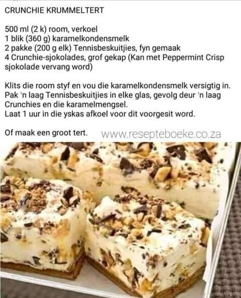 Crunchie Caramel Tart, Suid Afrikaanse Poeding Resepte, Nagereg Resepte, Maklike Resepte, Condensed Milk Recipes Desserts, Milk Recipes Dessert, South African Desserts, Easy Tart Recipes, African Dessert